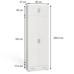 Aktenregal Ingo Weiß 80 x 182.4 cm mit Schrankaufsatz und Schublade Vicco
