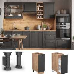 Apothekerschrank Fame-Line Anthrazit-Gold 30 cm , AP Marmor Vicco