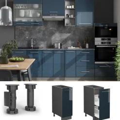 Apothekerschrank Fame-Line Dunkelblau Hochglanz 30 cm ohne Arbeitsplatte Vicco