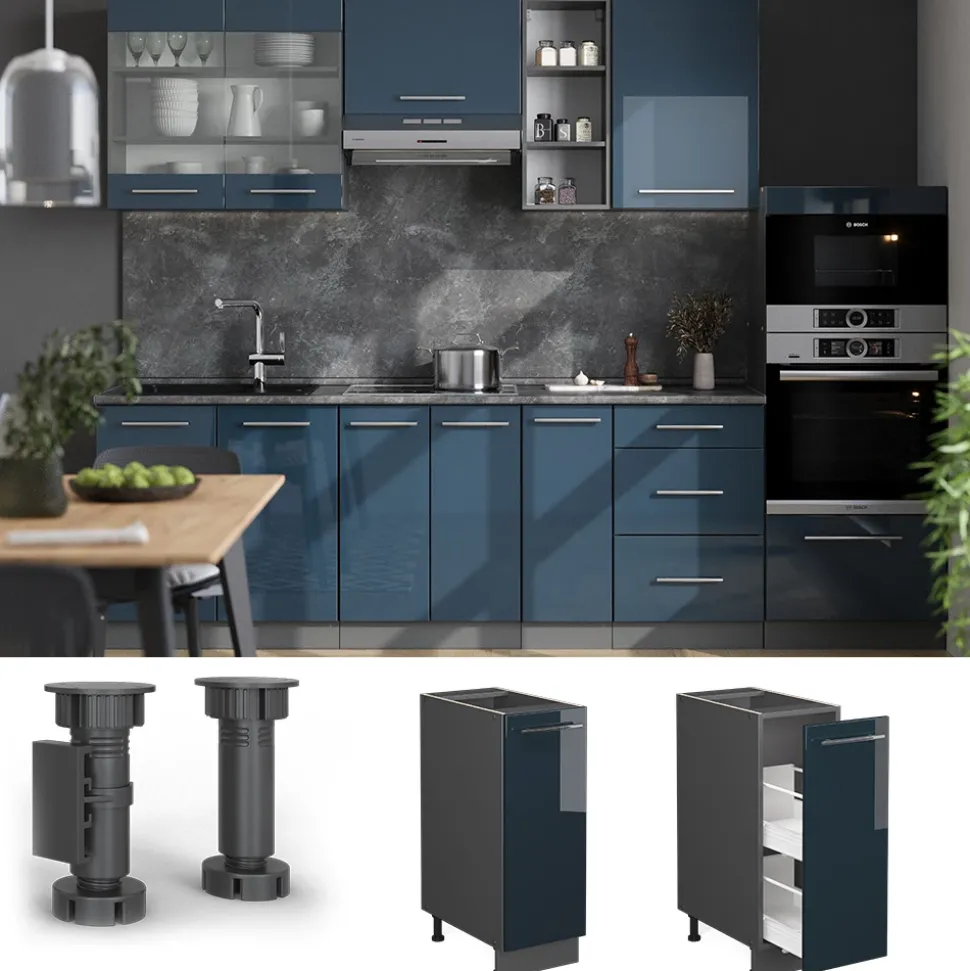 Apothekerschrank Fame-Line Dunkelblau Hochglanz 30 cm ohne Arbeitsplatte Vicco