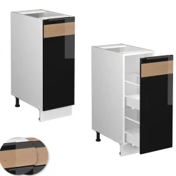 Apothekerschrank Fame-Line Schwarz Eiche hochglanz 30 cm , AP Marmor Vicco