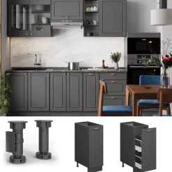 Apothekerschrank Fame-Line Anthrazit-Gold Landhaus 30 cm ohne Arbeitsplatte Vicco