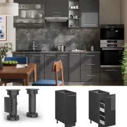 Apothekerschrank Fame-Line Anthrazit Hochglanz 30 cm ohne Arbeitsplatte Vicco