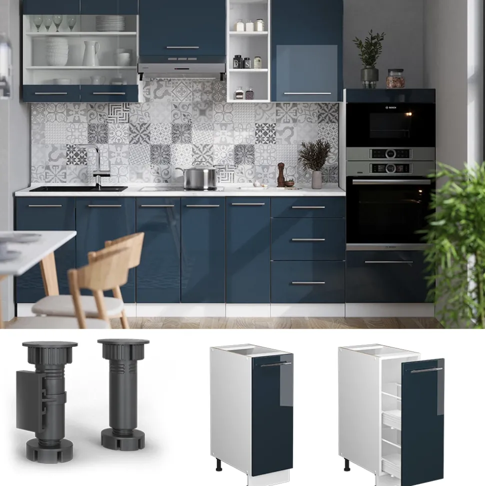 Apothekerschrank Fame-Line Dunkelblau Hochglanz 30 cm ohne Arbeitsplatte Vicco