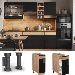 Apothekerschrank Fame-Line Schwarz Eiche hochglanz 30 cm , AP Eiche Vicco