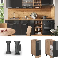 Apothekerschrank R-Line Anthrazit Hochglanz 30 cm AP Marmor Vicco