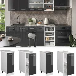 Apothekerschrank R-Line Anthrazit Hochglanz 30 cm ohne Arbeitsplatte Vicco