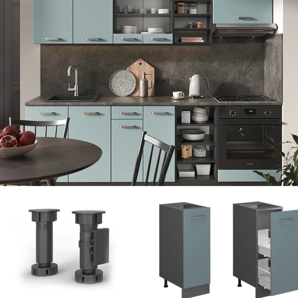 Apothekerschrank R-Line Blau-Grau 30 cm , AP Eiche Vicco