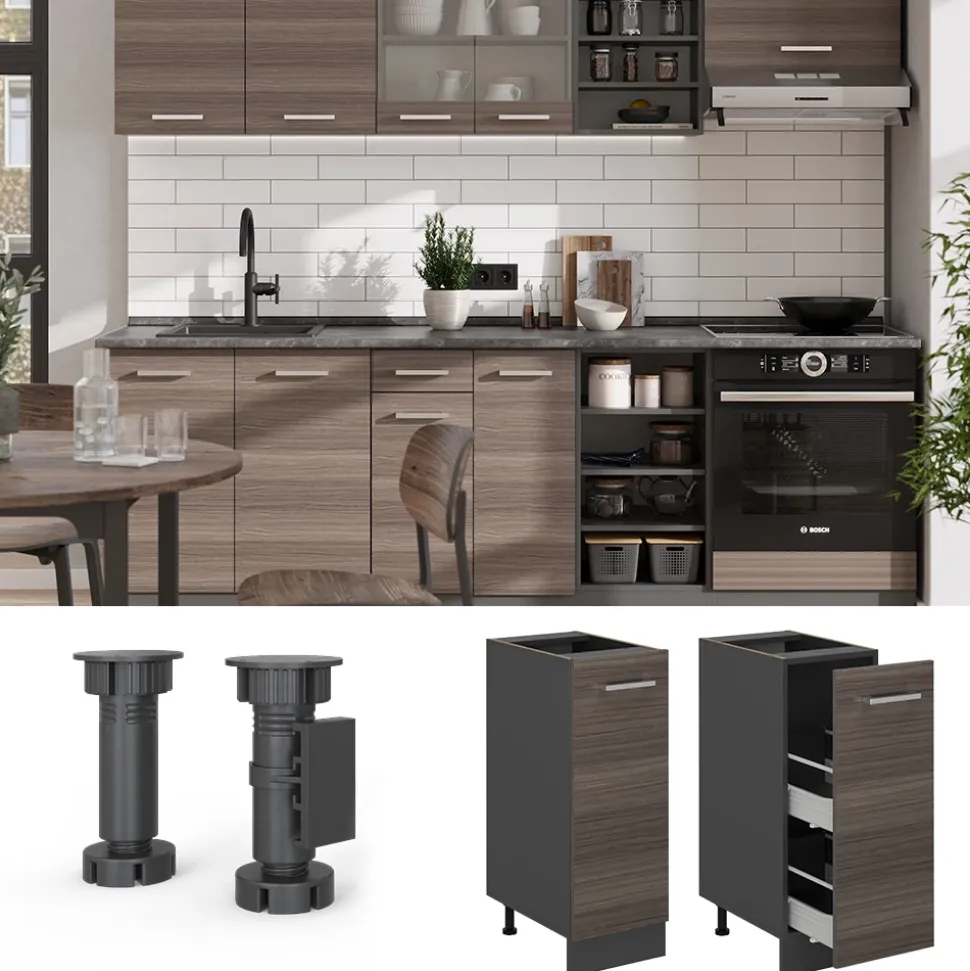 Apothekerschrank R-Line Edelgrau 30 cm , AP Eiche Vicco