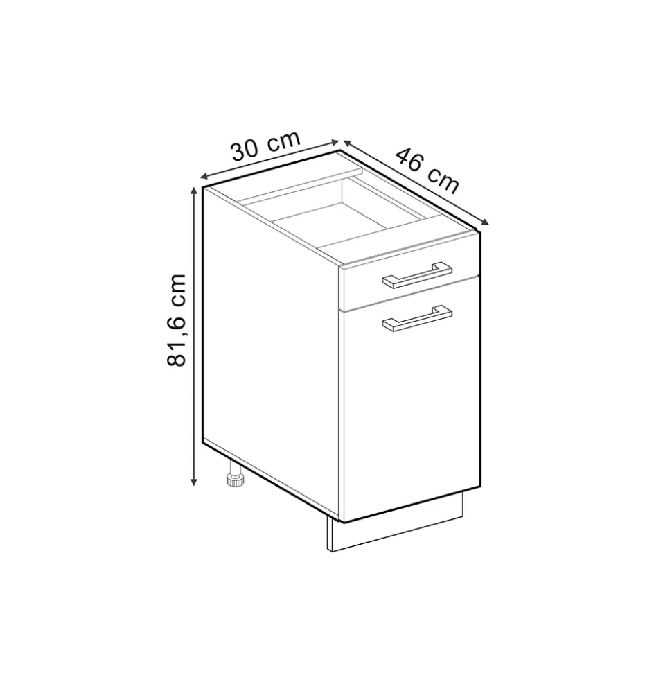 Apothekerschrank R-Line Edelgrau 30 cm , AP Eiche Vicco