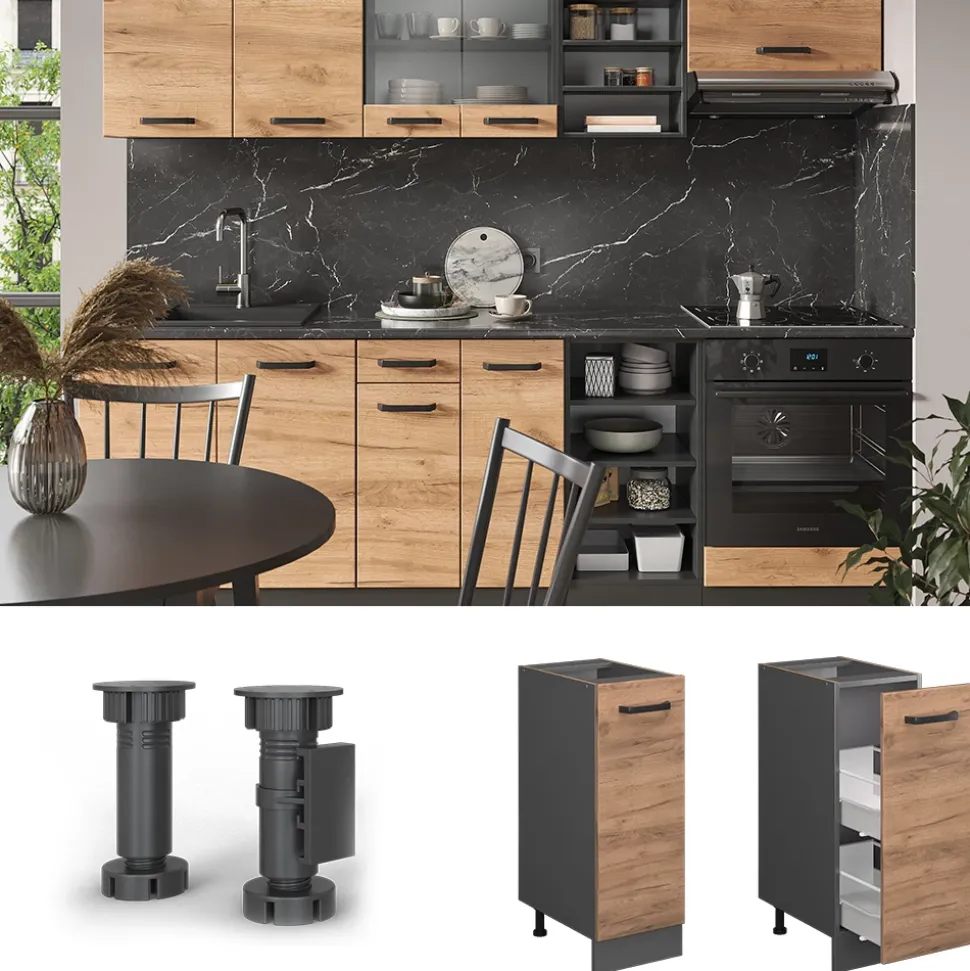 Apothekerschrank R-Line Goldkraft Eiche 30 cm , AP Eiche Vicco