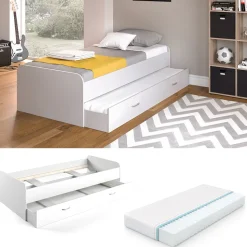 Ausziehbett Enzo Weiß 90x200 cm mit Matratze Vitalispa