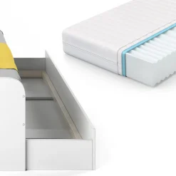 Ausziehbett Enzo Weiß 90x200 cm mit Matratze Vitalispa