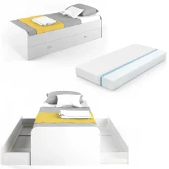 Ausziehbett Enzo Weiß 90x200 cm mit Matratze Vitalispa