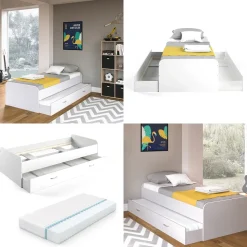 Ausziehbett Enzo Weiß 90x200 cm mit Matratze Vitalispa