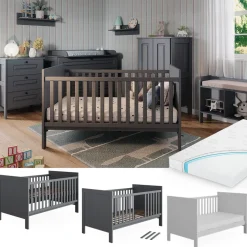 Babybett Ajaton Grau 144.4 x 83 cm mit Matratze Vitalispa