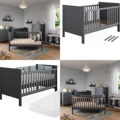 Babybett Ajaton Grau 144.4 x 83 cm mit Matratze Vitalispa