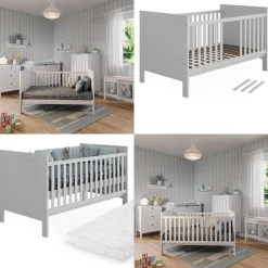 Babybett Ajaton Weiß 144.4 x 83 cm mit Matratze Vitalispa