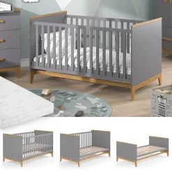 Babybett Malia Grau 70x140 cm mit Matratze Vitalispa