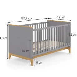 Babybett Malia Grau 70x140 cm mit Matratze Vitalispa