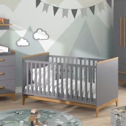 Babybett Malia Grau 70x140 cm mit Matratze Vitalispa