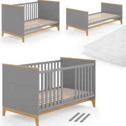 Babybett Malia Grau 70x140 cm mit Matratze Vitalispa
