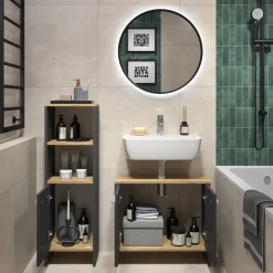 Badezimmermöbel-Set Karli Anthrazit/Goldkraft Eiche 2 Teile Vicco