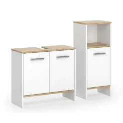 Badezimmermöbel-Set Karli Weiß/Goldkraft Eiche 2 Teile Vicco