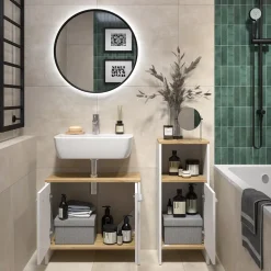 Badezimmermöbel-Set Karli Weiß/Goldkraft Eiche 2 Teile Vicco