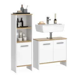 Badezimmermöbel-Set Karli Weiß/Goldkraft Eiche 2 Teile Vicco