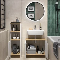 Badezimmermöbel-Set Karli Weiß/Goldkraft Eiche 2 Teile Vicco