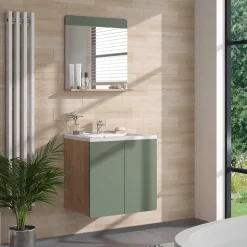 Badezimmerspiegel Izan Grün/Goldkraft Eiche 60 x 62 cm mit Ablage Vicco