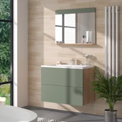 Badezimmerspiegel Izan Grün/Goldkraft Eiche 80.1 x 62 cm mit Ablage Vicco