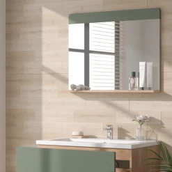 Badezimmerspiegel Izan Grün/Goldkraft Eiche 80.1 x 62 cm mit Ablage Vicco