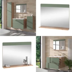 Badezimmerspiegel Izan Grün/Goldkraft Eiche 80.1 x 62 cm mit Ablage Vicco