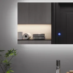 Badezimmerspiegel Miral Glas 80 x 2.8 cm mit Backlight Beleuchtung Vicco