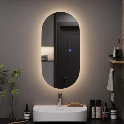 Badezimmerspiegel Miral Glas 80 x 2.8 cm mit Backlight Beleuchtung Vicco