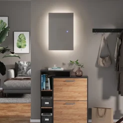 Badezimmerspiegel Miral Glas 60 x 2.8 cm mit Backlight Beleuchtung Vicco