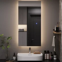 Badezimmerspiegel Miral Glas 100 x 2.8 cm mit Backlight Beleuchtung Vicco