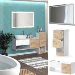 Badmöbel-Set Alf Weiß 3 Teile, mit Midischrank Vicco