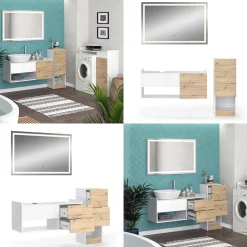 Badmöbel-Set Alf Weiß 3 Teile, mit Midischrank Vicco