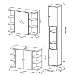 Badmöbel-Set Aquis Anthrazit 3 Teile, mit Hochschrank Vicco