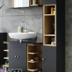 Badmöbel-Set Aquis Anthrazit 3 Teile, mit Hochschrank Vicco