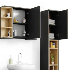 Badmöbel-Set Aquis Anthrazit 3 Teile, mit Hochschrank Vicco