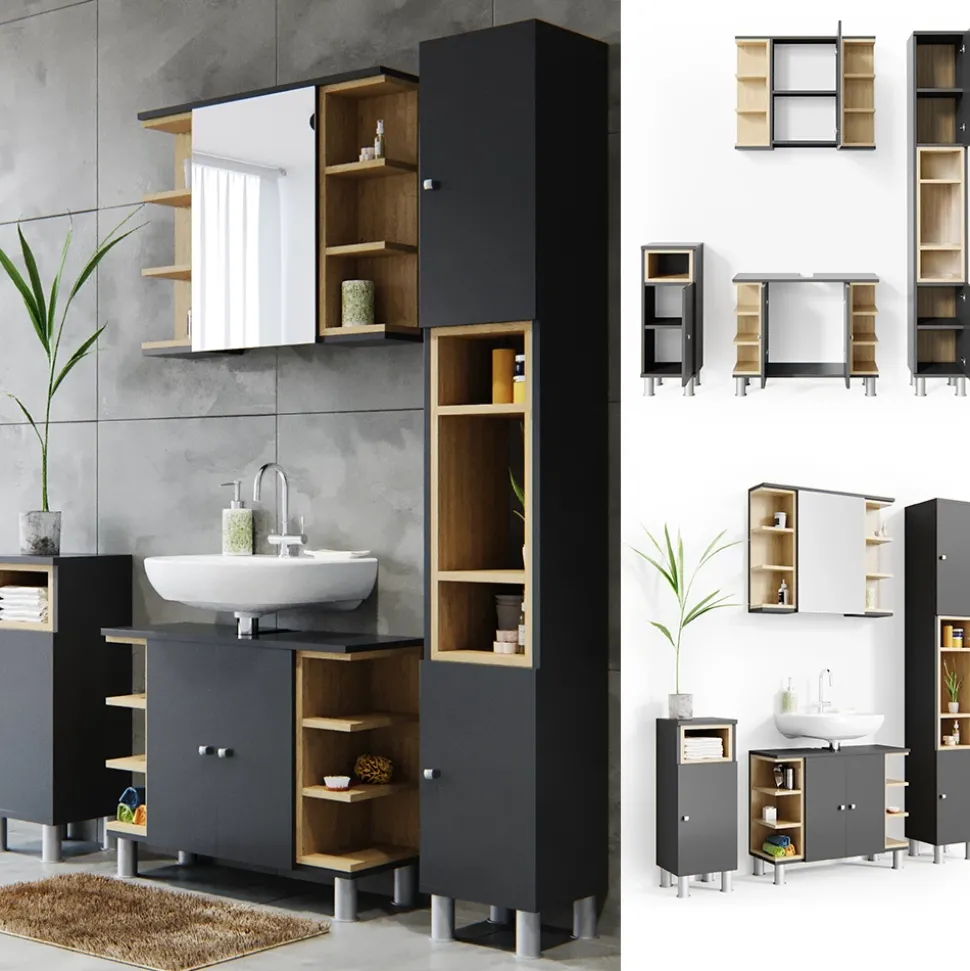 Badmöbel-Set Aquis Anthrazit 4 Teile Vicco