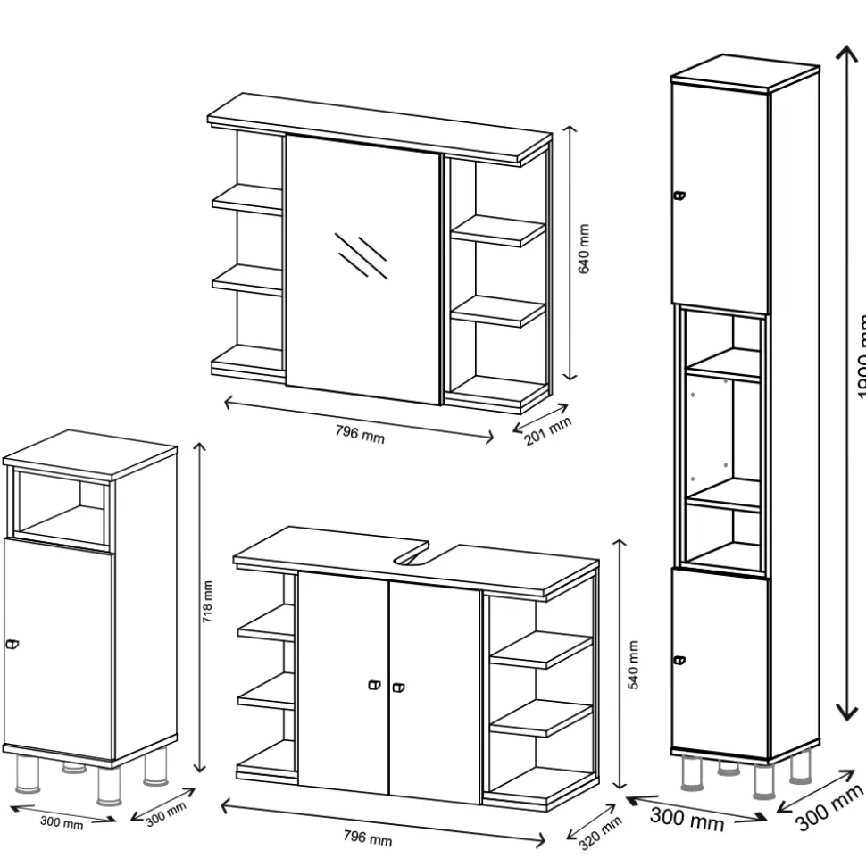 Badmöbel-Set Aquis Anthrazit 4 Teile Vicco