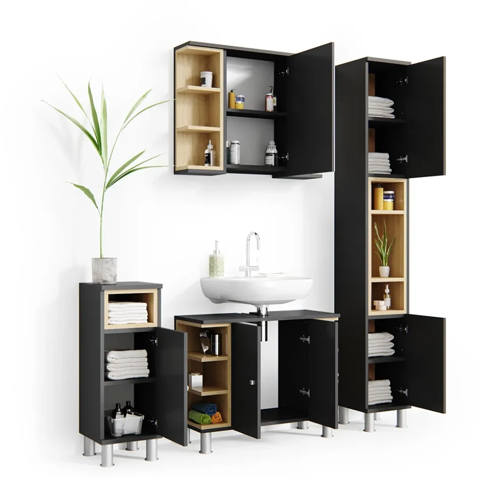 Badmöbel-Set Aquis Anthrazit 4 Teile Vicco