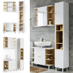 Badmöbel-Set Aquis Weiß 3 Teile, mit Hochschrank Vicco