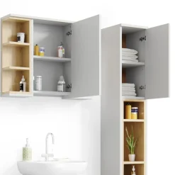 Badmöbel-Set Aquis Weiß 3 Teile, mit Hochschrank Vicco