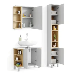 Badmöbel-Set Aquis Weiß 3 Teile, mit Hochschrank Vicco